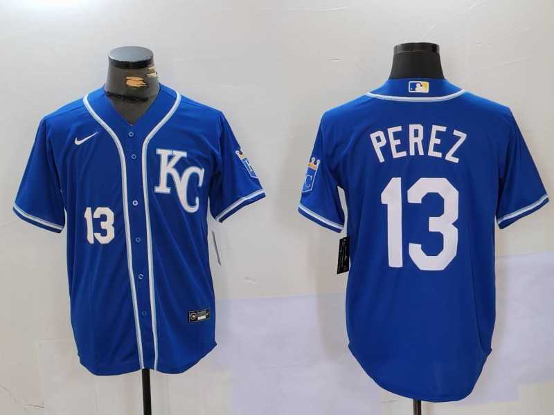 Men's Kansas City Royals #13 Salvador Perez Number Blue KC Cool Base Stitched Jersey,We sell and wholesale Men's Kansas City Royals #13 Salvador Perez Number Blue KC Cool Base Stitched Jersey on line form chian!